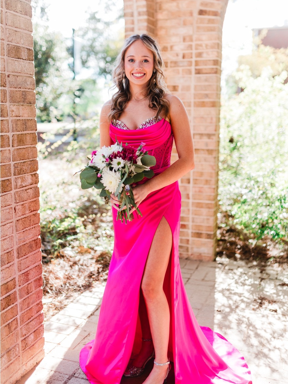Johnathan Kayne Hot Pink Prom Gown with Side Slit
